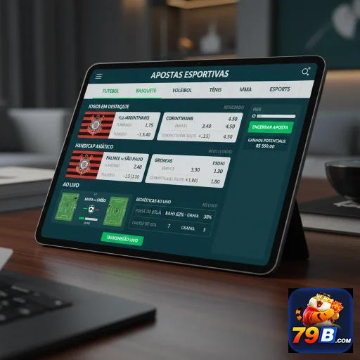 Interface do aplicativo 79b mostrando apostas esportivas em tablet.