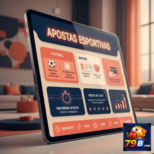 Tela de tablet do 79b exibindo serviços de apostas esportivas.