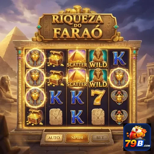 Tela do jogo Riqueza do Faraó no cassino online 79b.