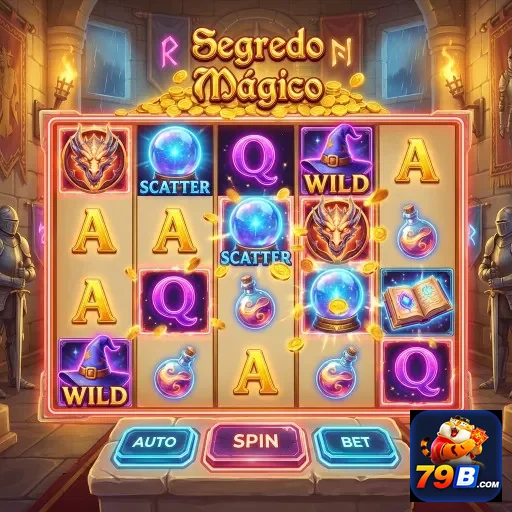 Slot Segredo Mágico da 79b com símbolos e bônus disponíveis.