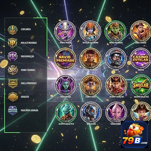 Visão do lobby do cassino 79b com slots e serviços VIP.